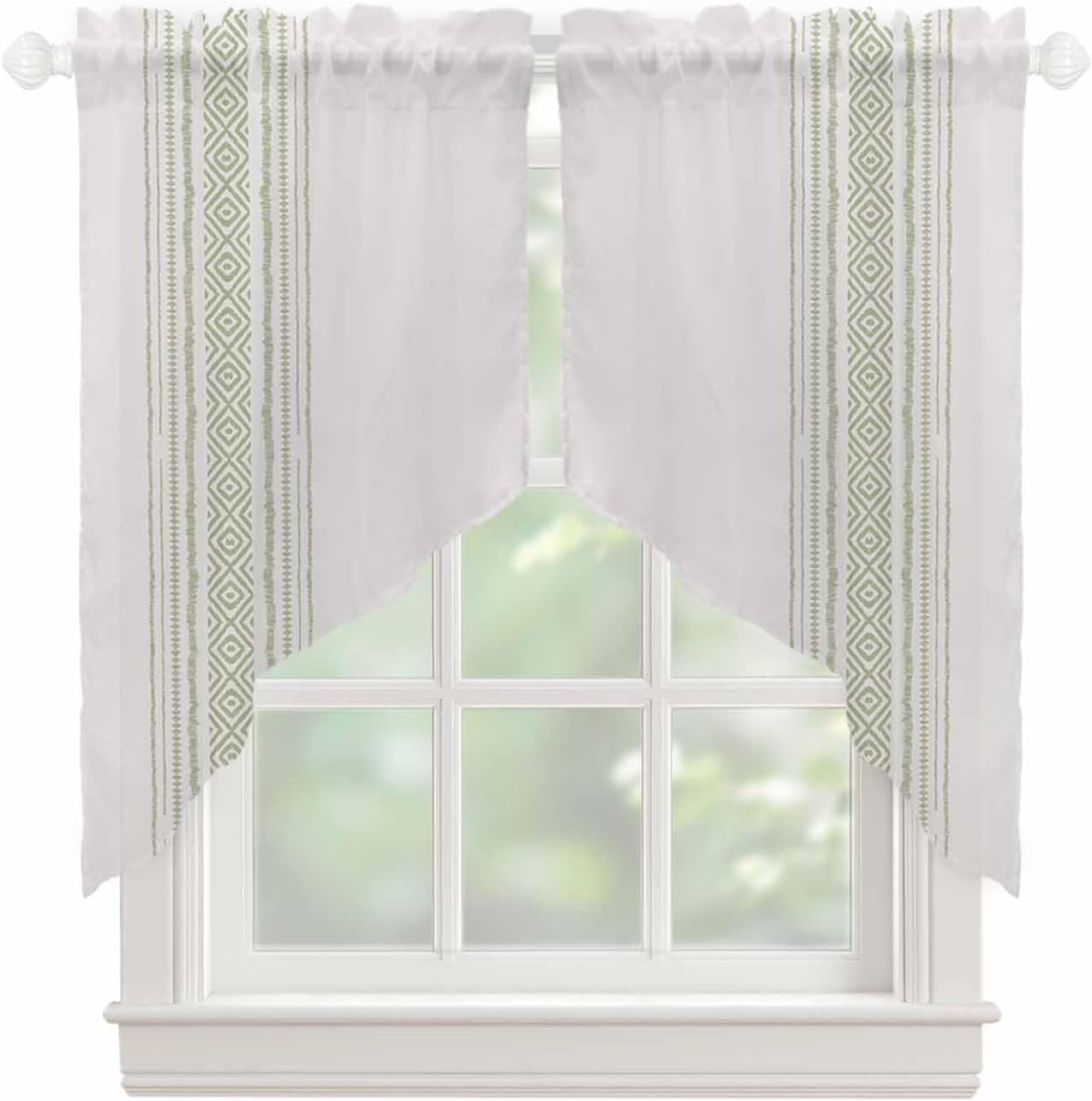 Boho Sage Green Swag Curtains 2 Panels Set 36 Inch Length