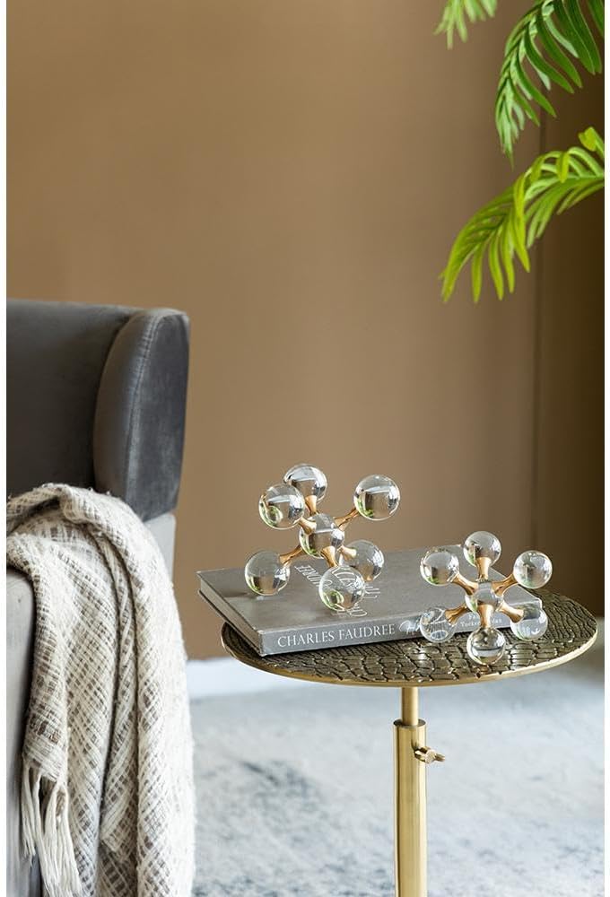 Gold Iron and Crystal Glass Sphere Sculpture - Modern Home Decor