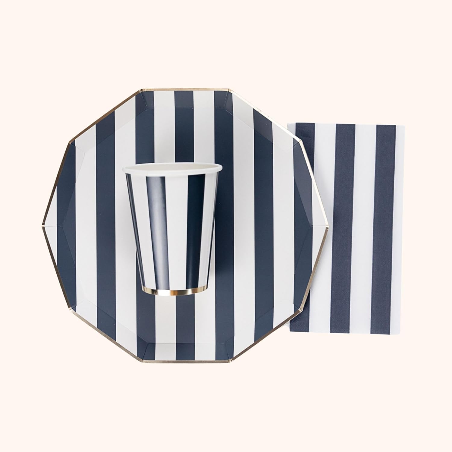 Bonjour Fete Navy Blue Cabana Stripe Paper Plates 1075 D