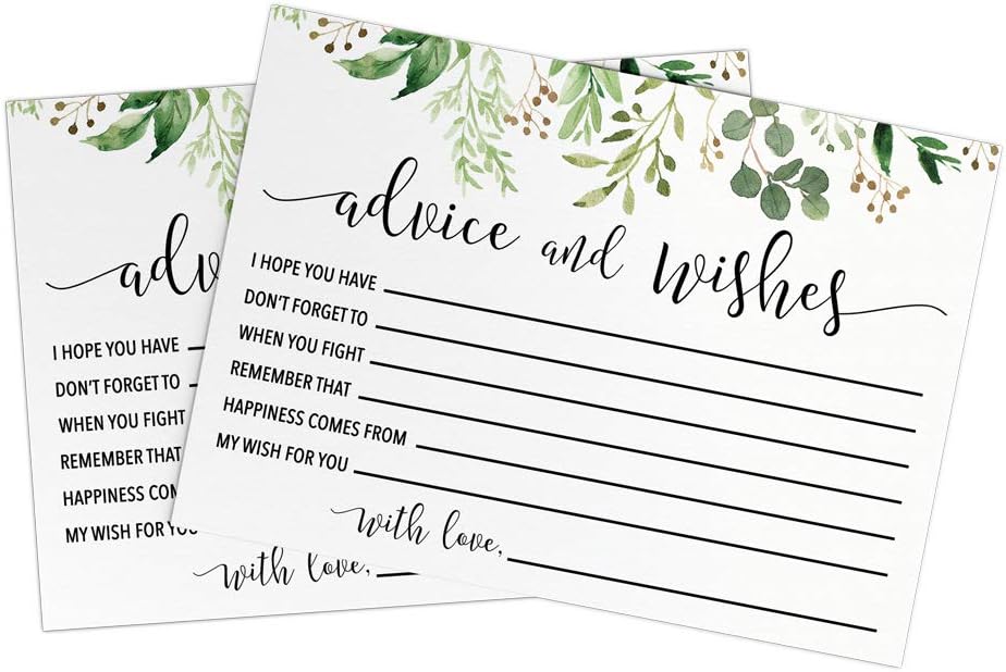 Mr and Mrs Advice Cards with Greenery Decor 50 Pack