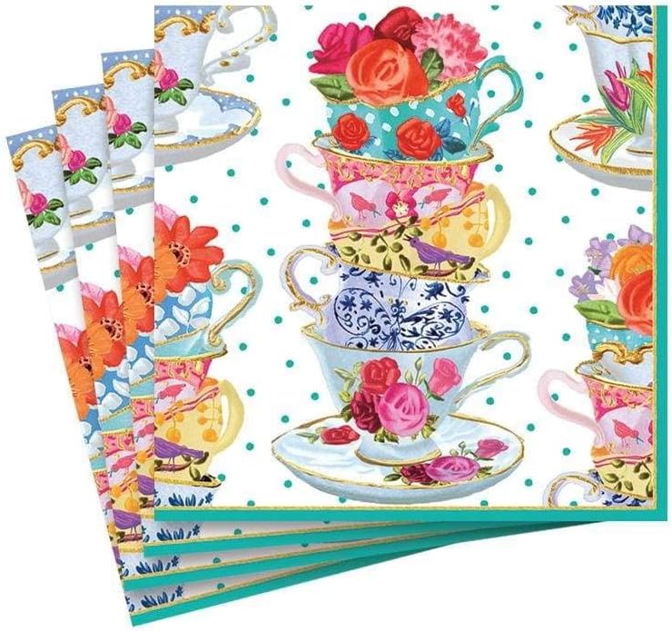 Caspari Pink Tea Cups Cocktail Napkins Pack of 20