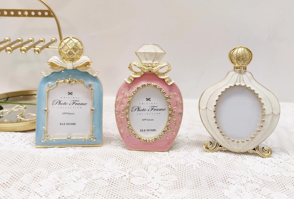 Mini Perfume Bottle Shaped Metal Photo Frame Blue
