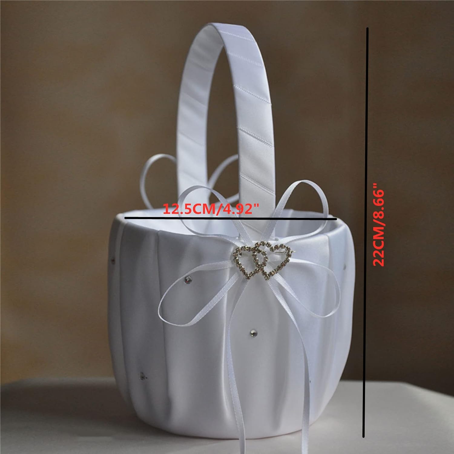 2PC Wedding Flower Girl Basket Pink Satin Heart Buckle Decor