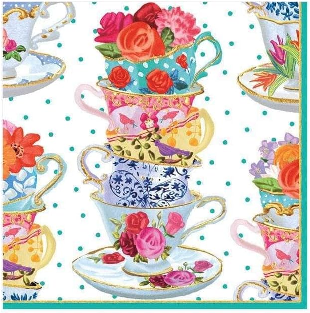 Caspari Pink Tea Cups Cocktail Napkins Pack of 20