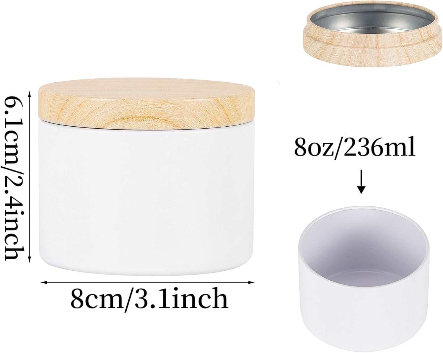 24 Pcs 8oz Candle Tins with Wood Grain Lids