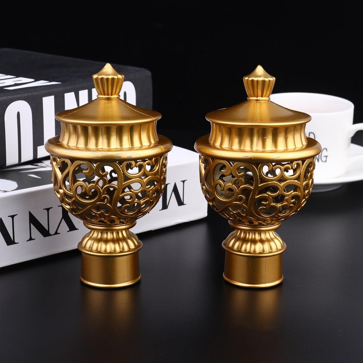 Zerodeko 6PCS Curtain Pole Ends with Golden Design