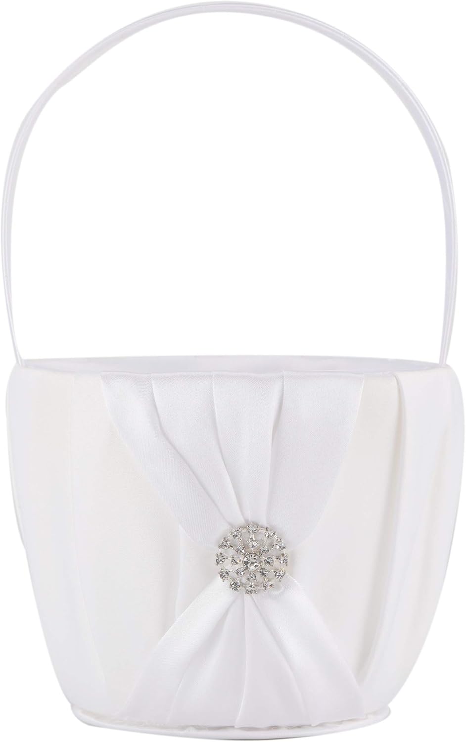 Satin and Artificial Crystal Flower Girl Basket White