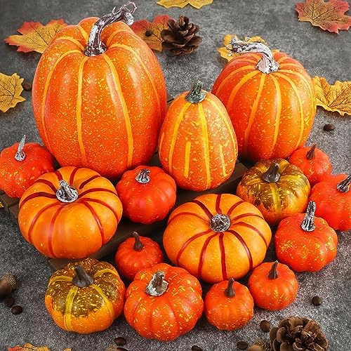 Ywlake 16 Pcs Artificial Pumpkin Fall Decor Set