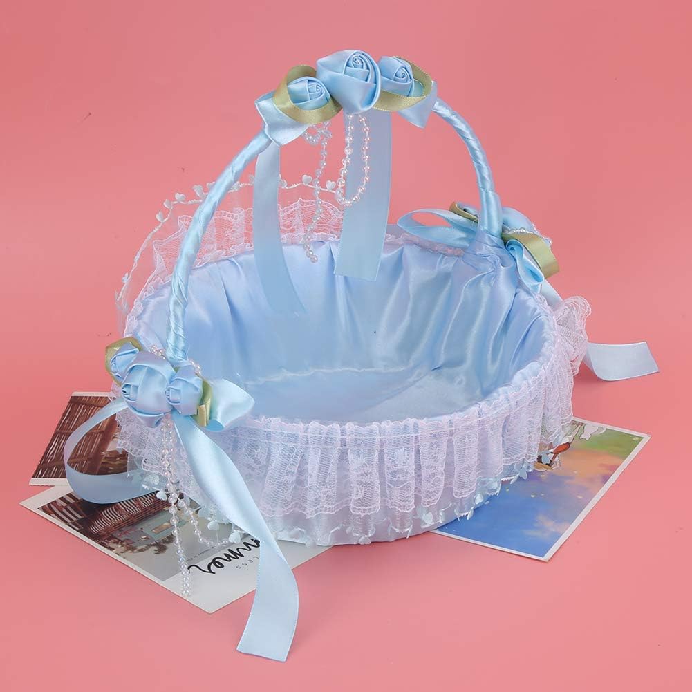 Pink Flower Girl Baskets with Handle for Weddings