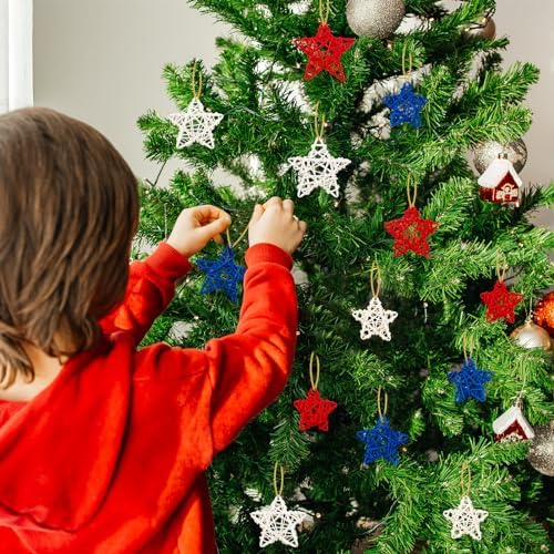 18pcs Patriotic Rattan Star Decorations Red Blue White