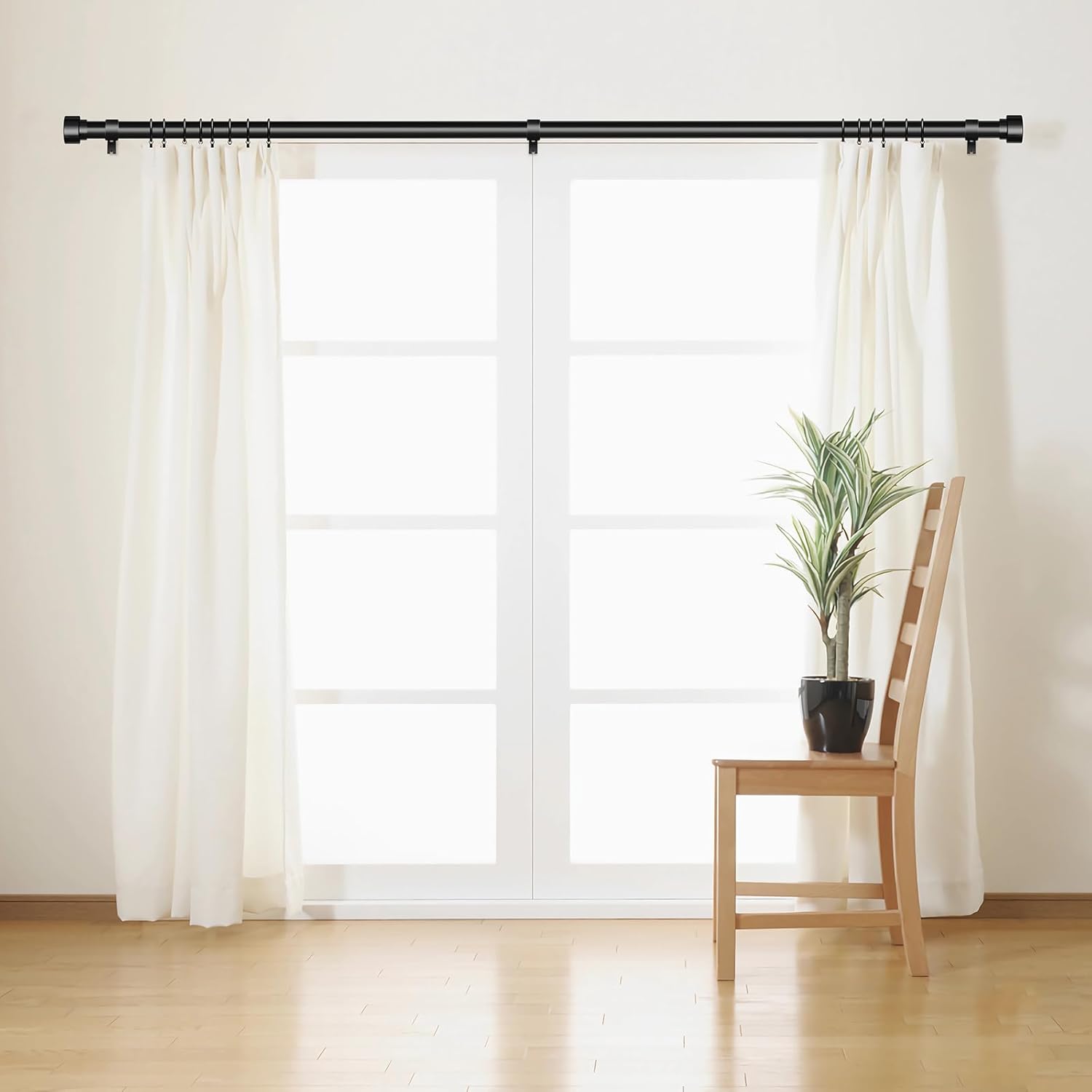 Adjustable Black Curtain Rod for 32-120 Windows