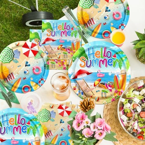 GREHUMOR 60Pcs Beach Themed Disposable Plates Napkins Set