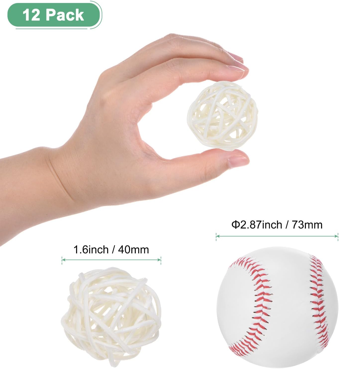 12-Pack White Wicker Rattan Balls 40mm Decorative Orbs
