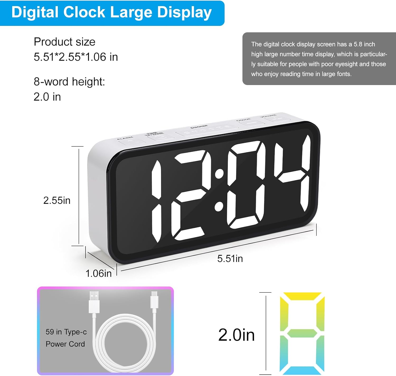 Ultra Loud Alarm Clock for Heavy Sleepers with RGB Night Light