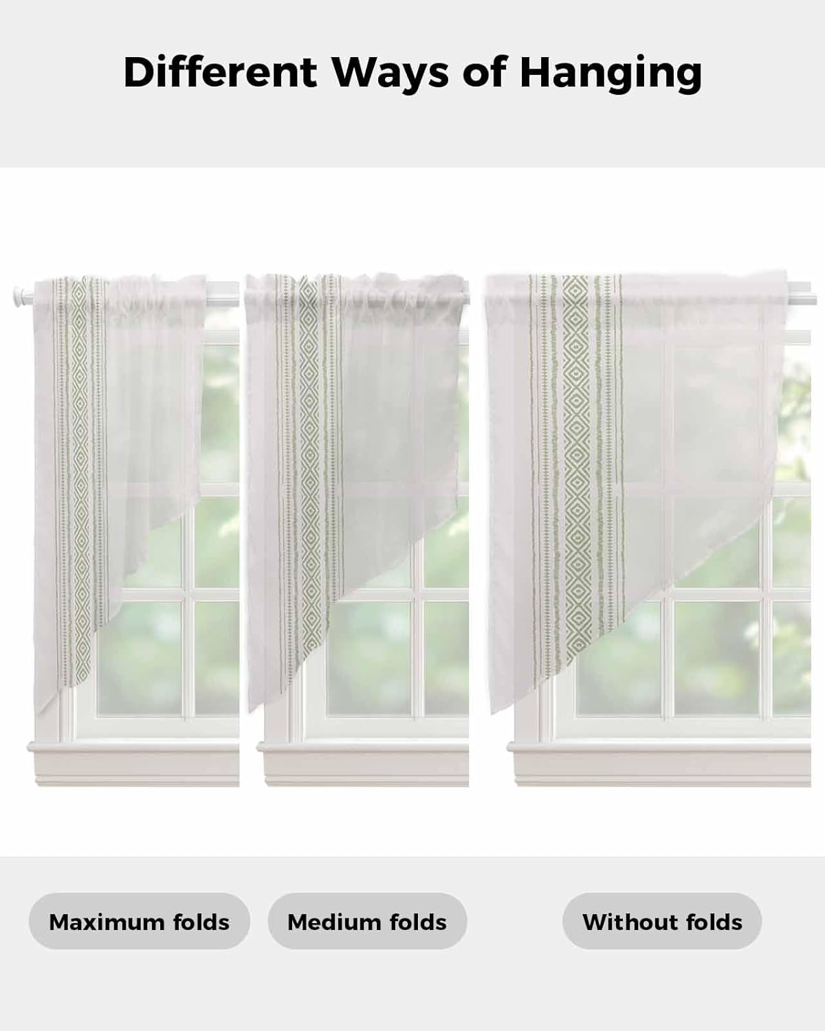 Boho Sage Green Swag Curtains 2 Panels Set 36 Inch Length