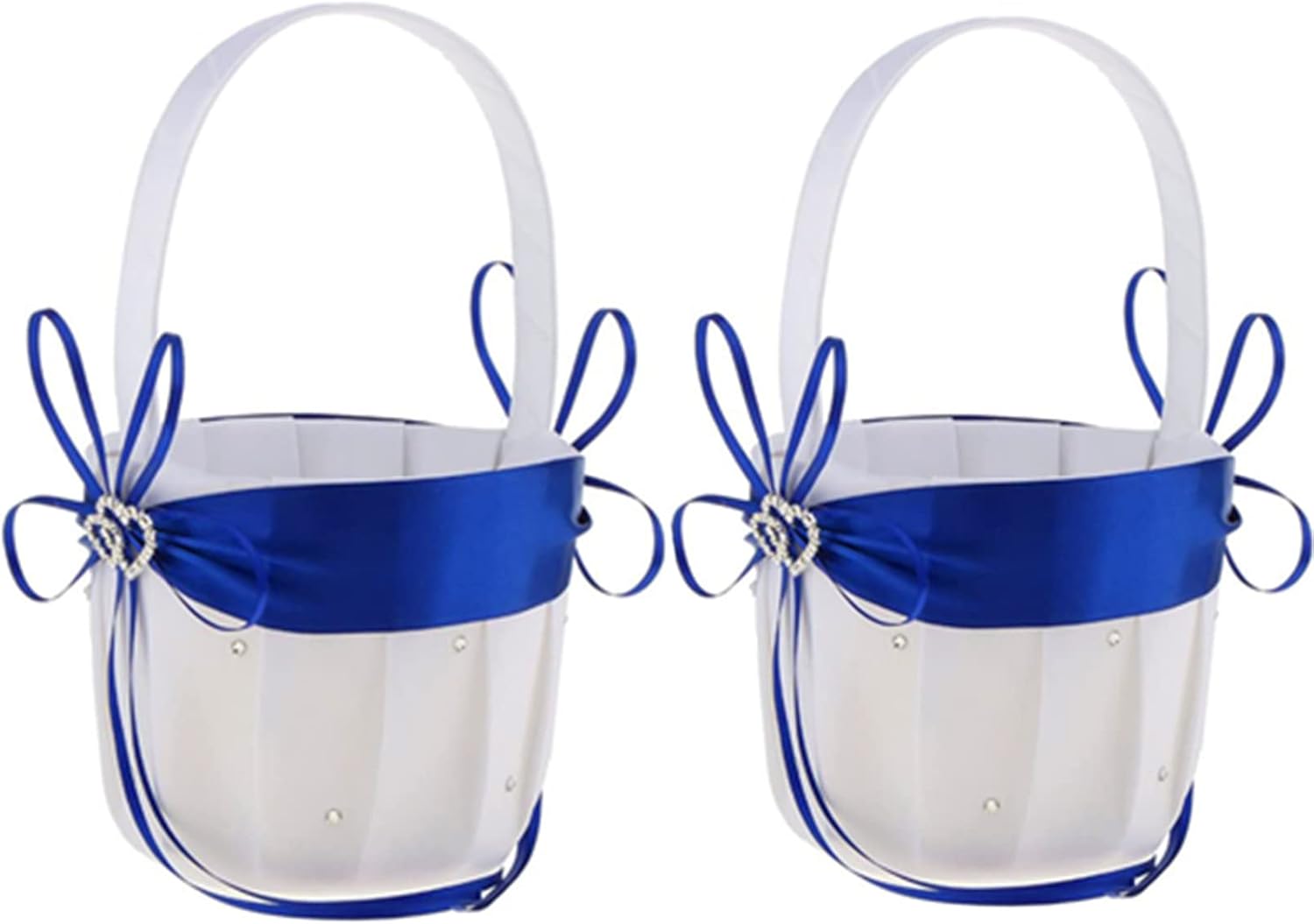 2PCS Wedding Flower Girl Baskets with Double Heart Rhinestone Design
