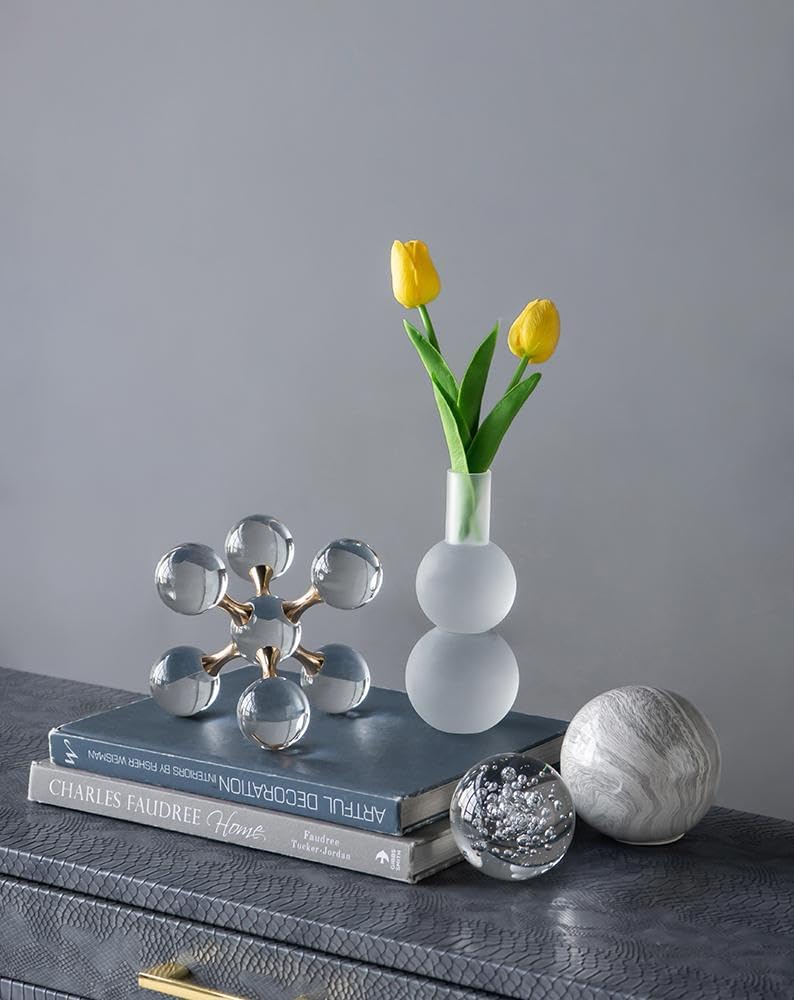 Gold Iron and Crystal Glass Sphere Sculpture - Modern Decor Accent