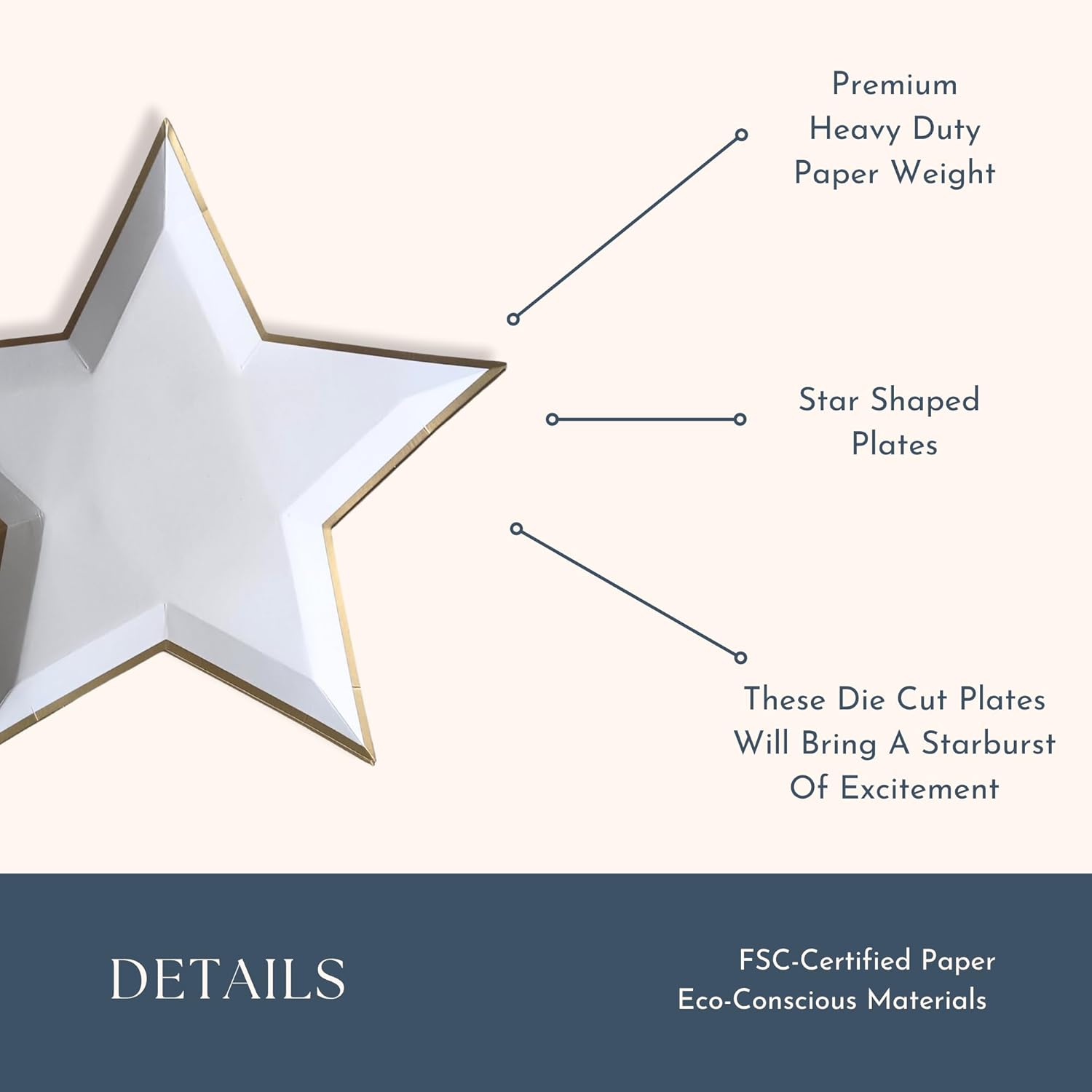 Bonjour Fete Blanc White Star Large Paper Plates Pack of 8