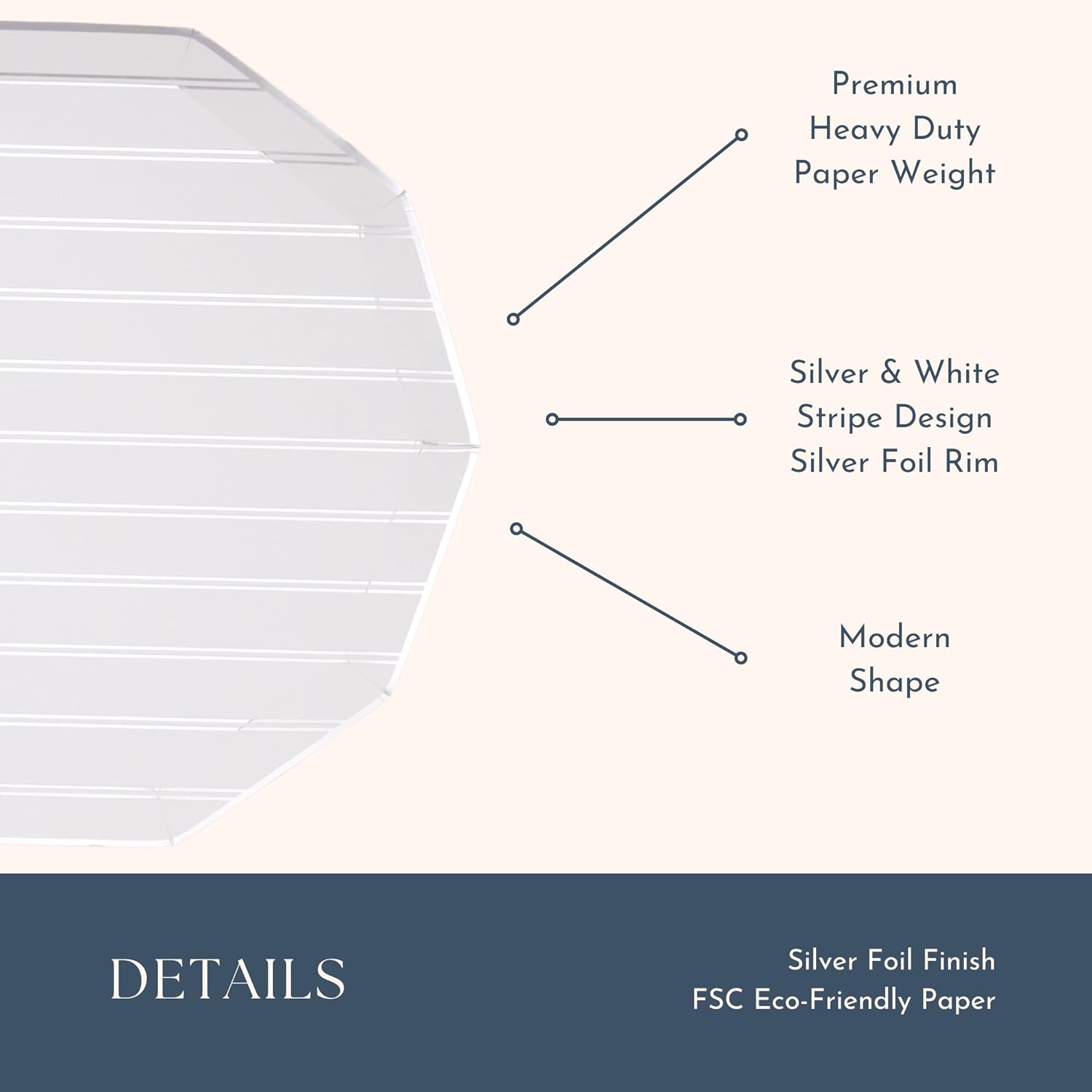 Silver Stripe Paper Plates Pack of 8 105 Inch