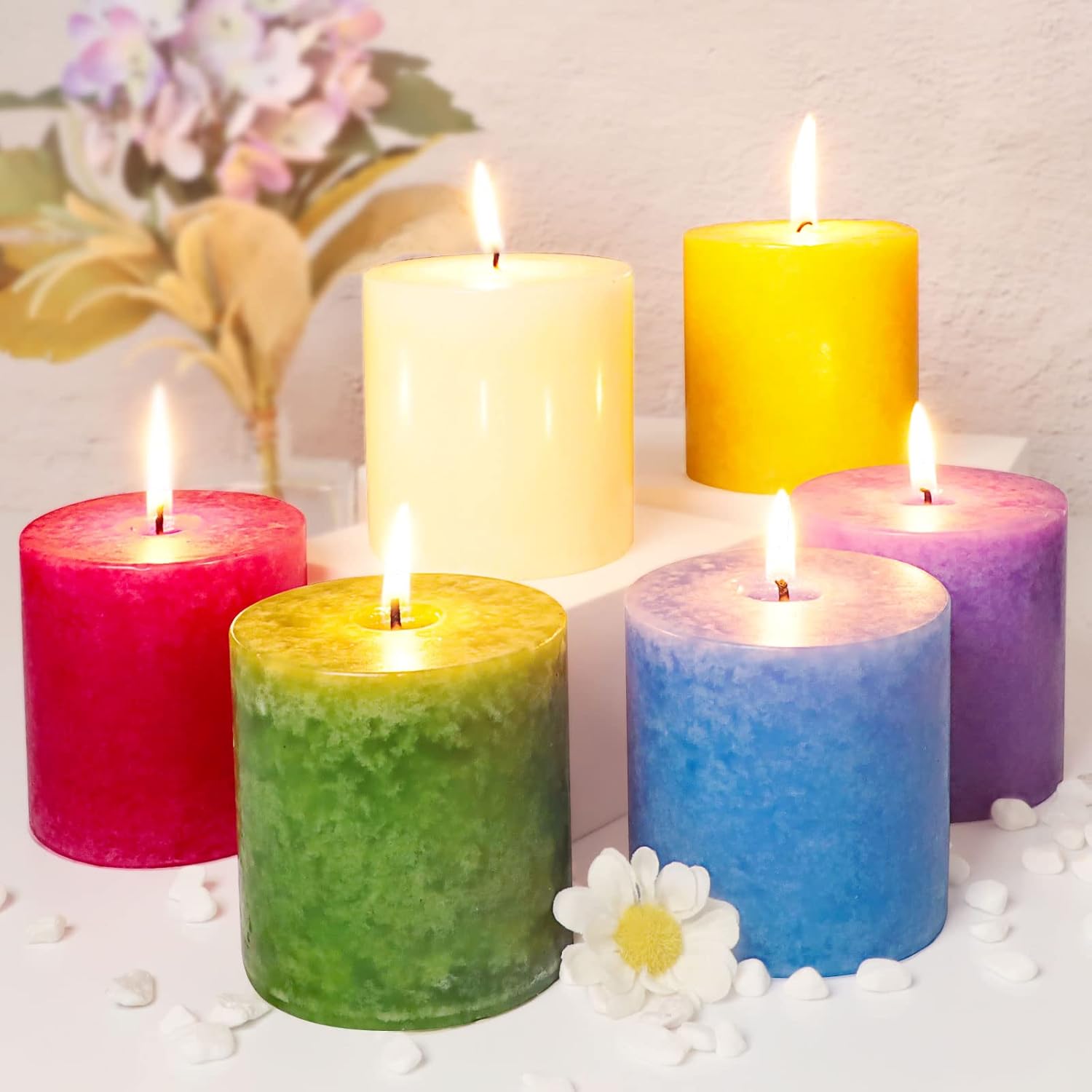 Decorative Pillar Scented Candles Set of 6 with 6 Scents