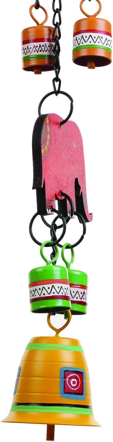 Hand Painted Elephant Metal Bells Set - 22 Inch Hanging Ornament