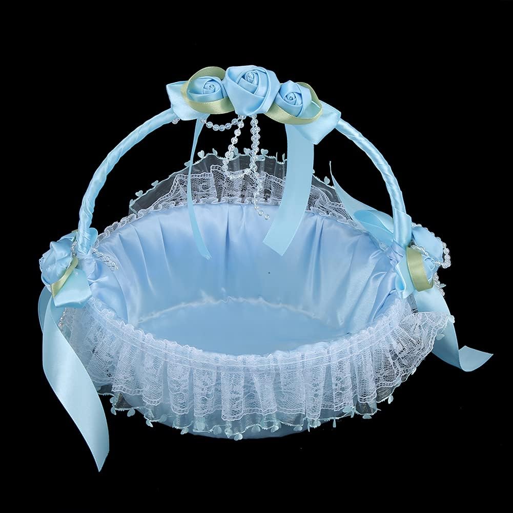 Pink Flower Girl Baskets with Handle for Weddings