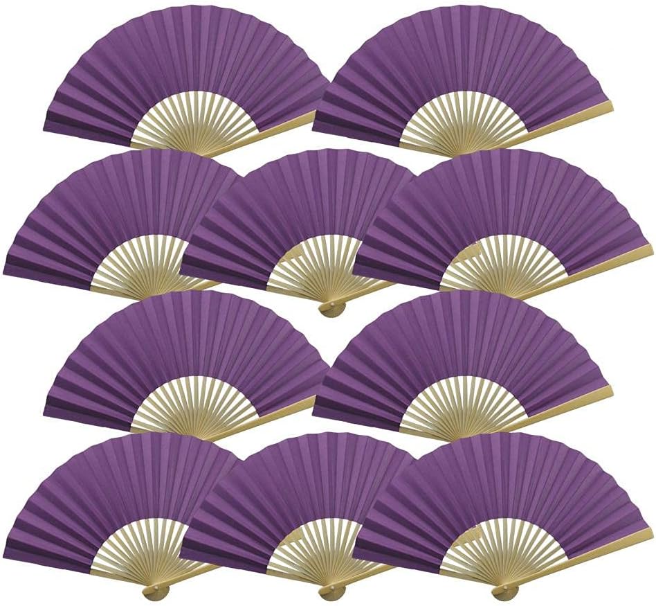 Quasimoon Paper Hand Fans 9-Inch Dark Purple 10-Pack