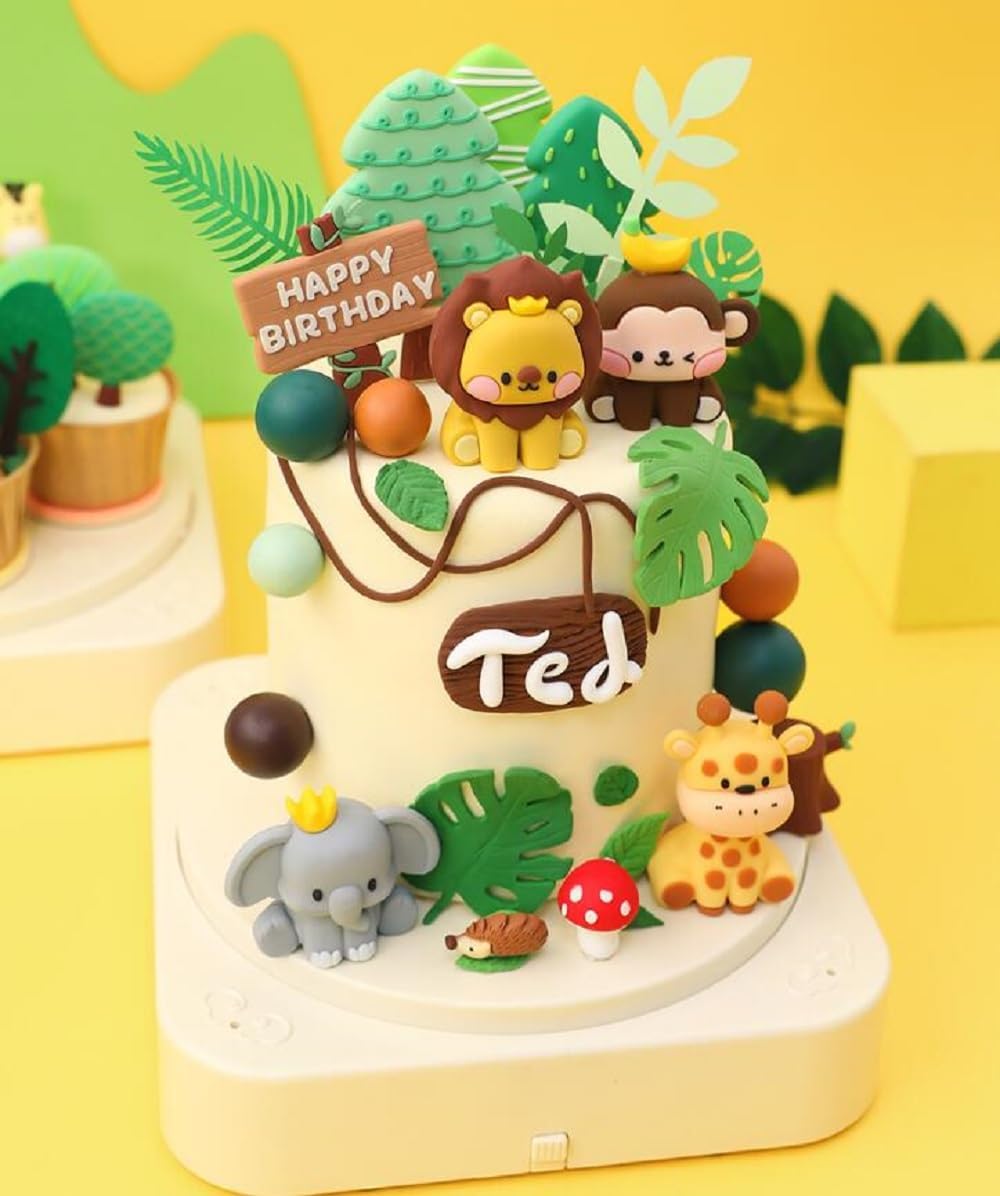 JeVenis Cute Jungle Animals Cake Decorations - Safari Birthday Party Set