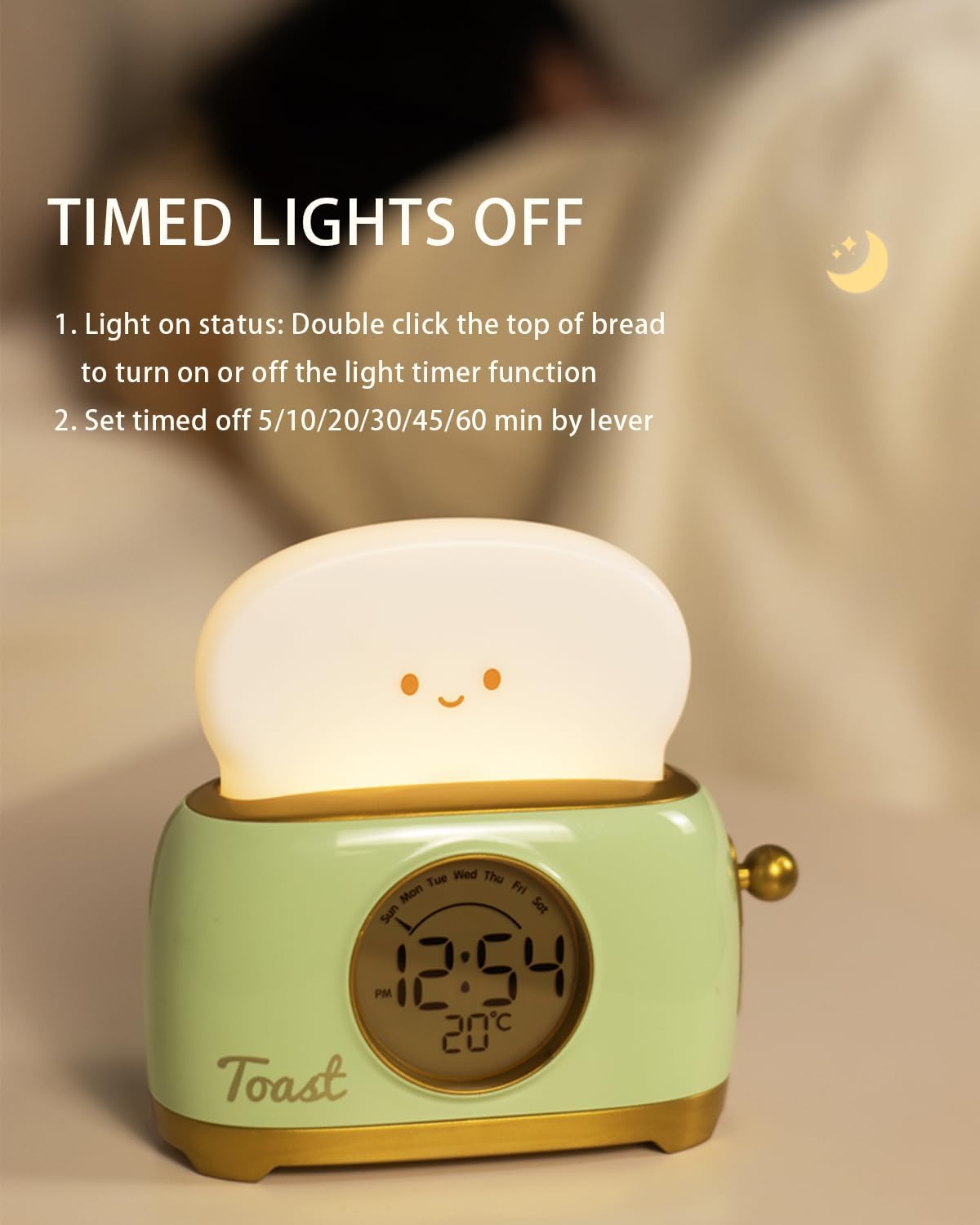 Cute Toast Alarm Clock for Kids and Teens