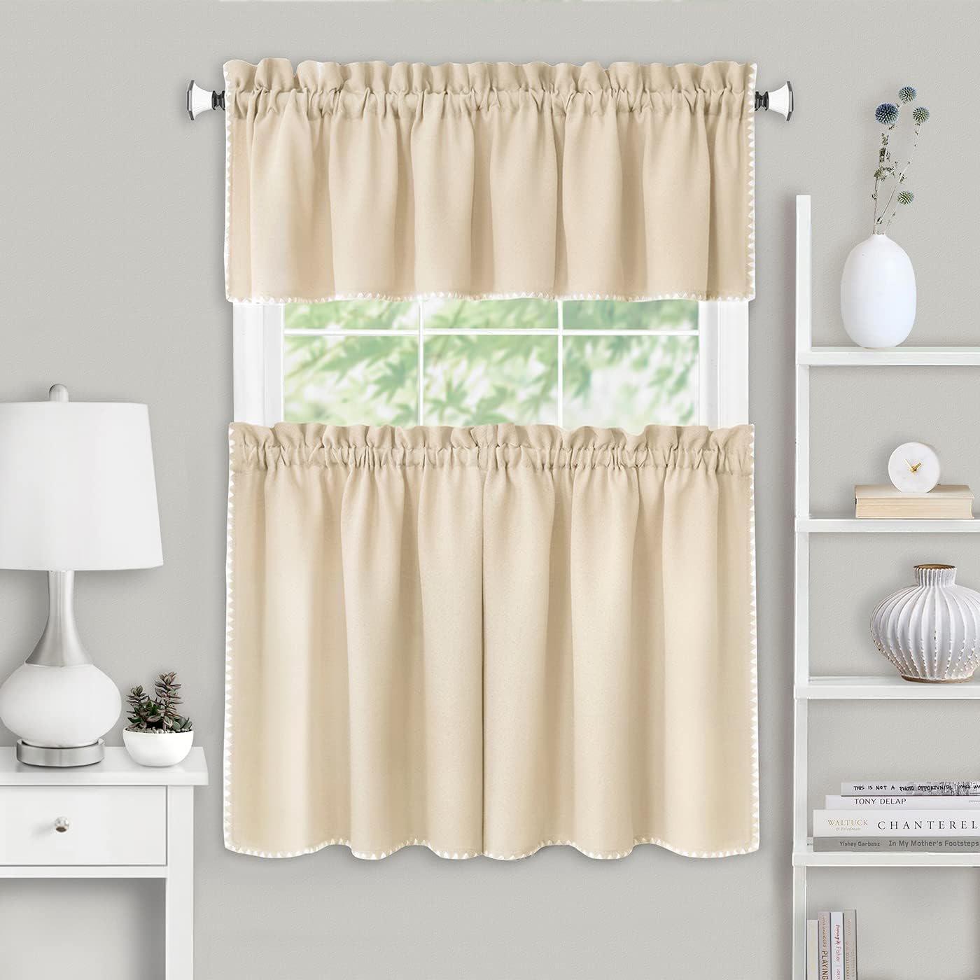 Kendal Window Curtain Valance 58x14 Inch Tan White
