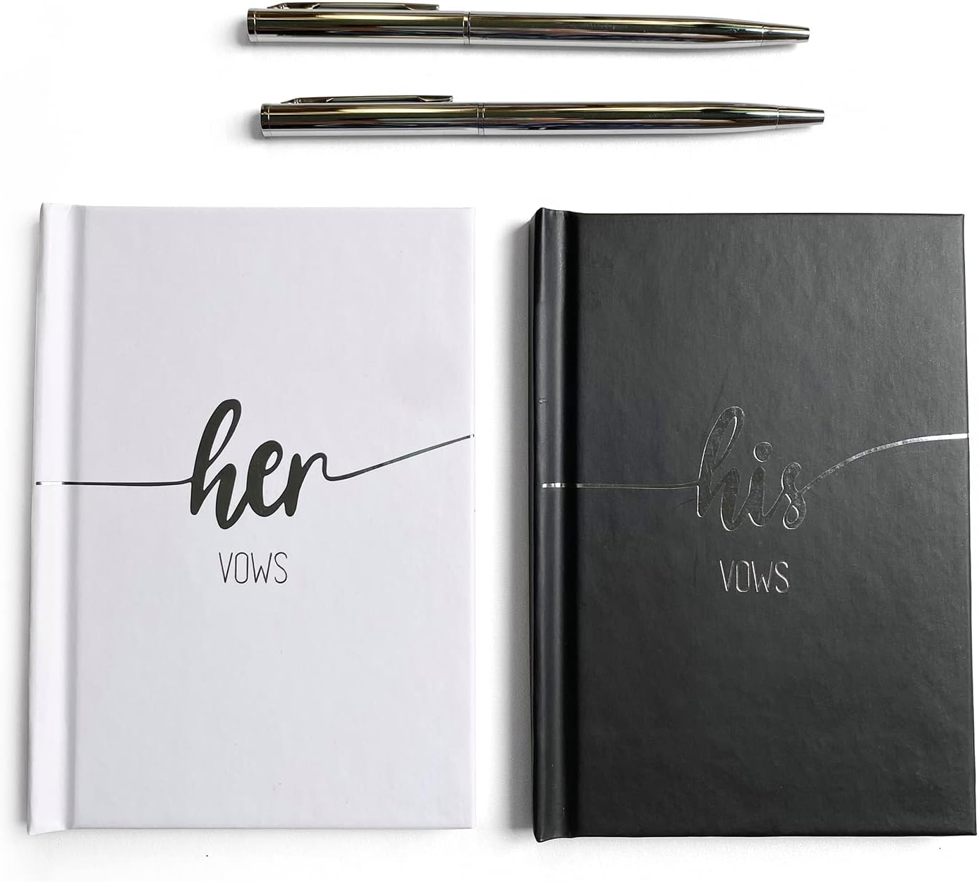 Black and White Wedding Vow Book with Silver Foil and Two Pens
