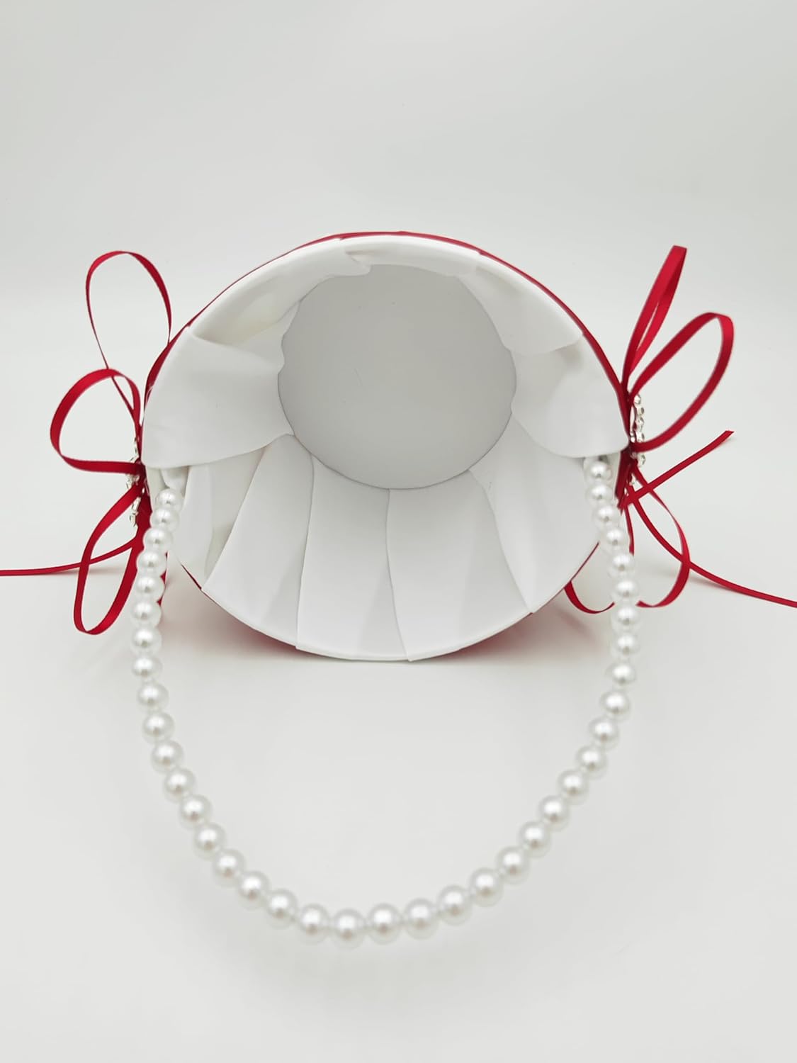 2 Pcs Wedding Flower Girl Baskets with Pearl Handle Red