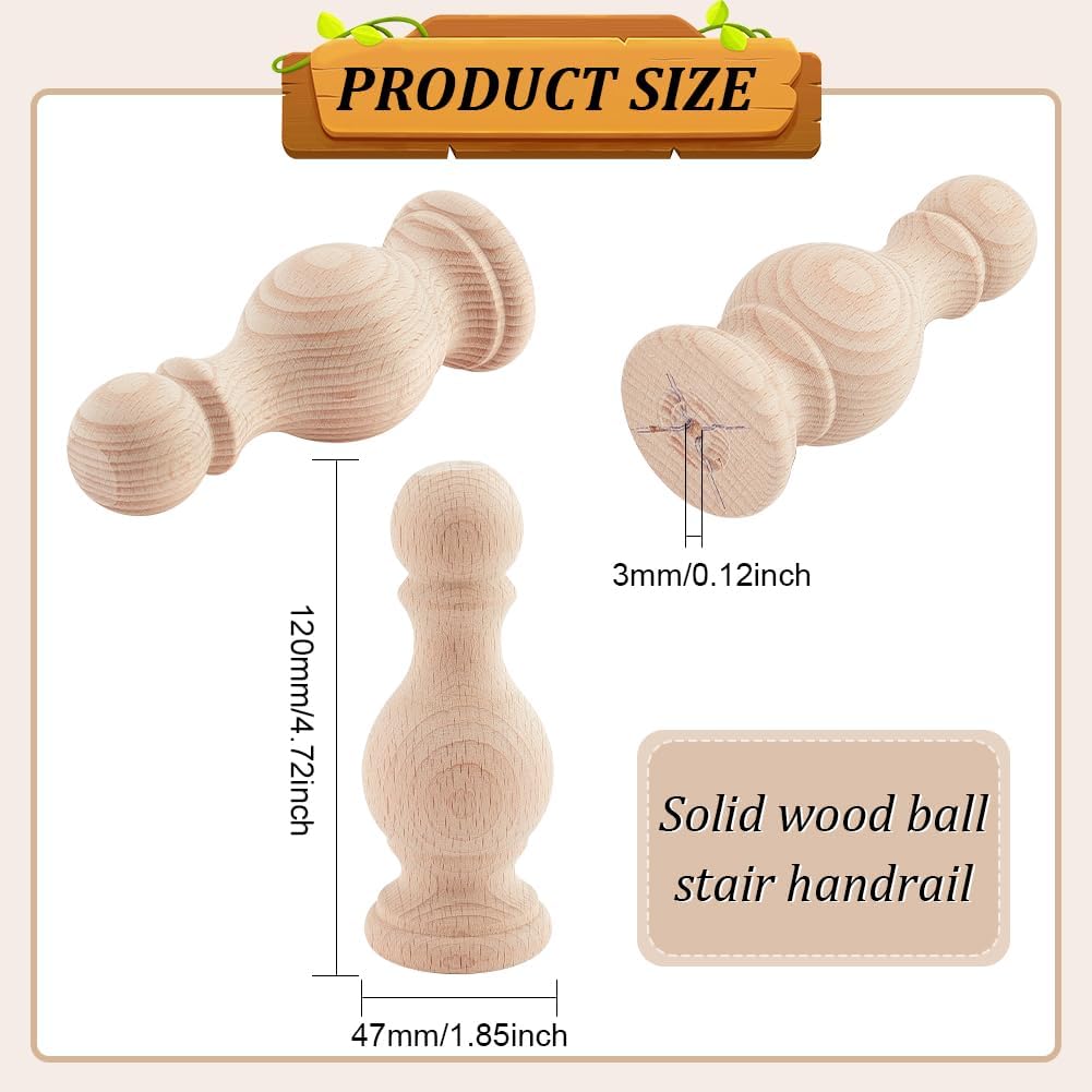 BENECREAT 2Pcs Unfinished Wood Finials 47x19 Inch Decorative