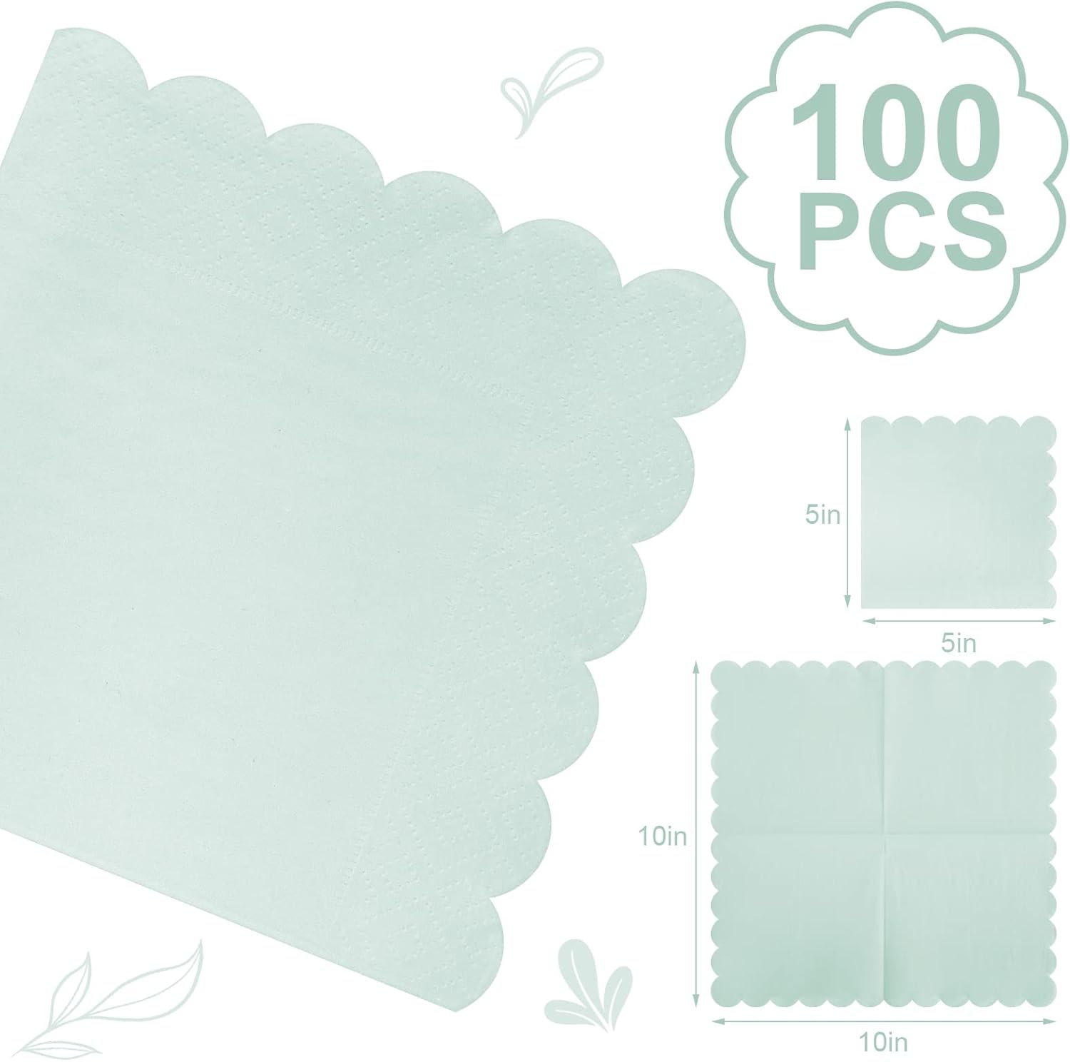 100 Pcs Scalloped Mint Green Napkins for Parties