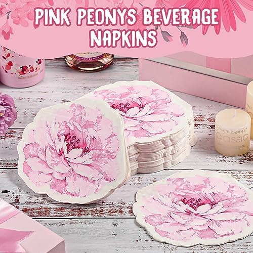 Kosiz 100 Pcs Pink Peony Flower Shaped Napkins
