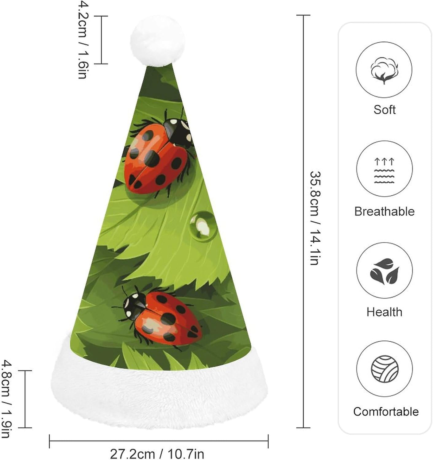Santa Hat With Leaves And Ladybugs Christmas Party Hat