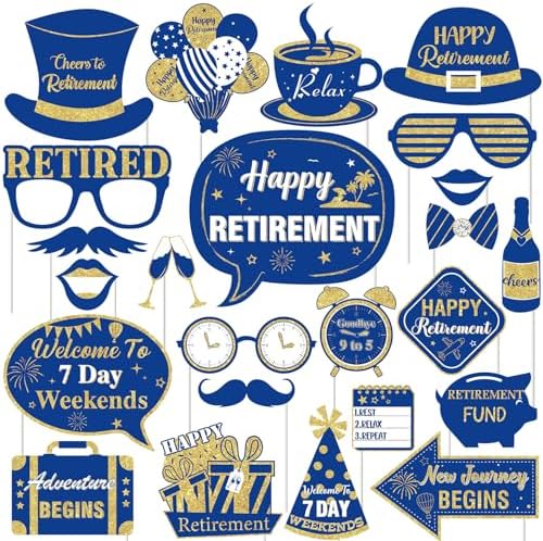 Cheereveal Retirement Photo Booth Props with Wooden Sticks