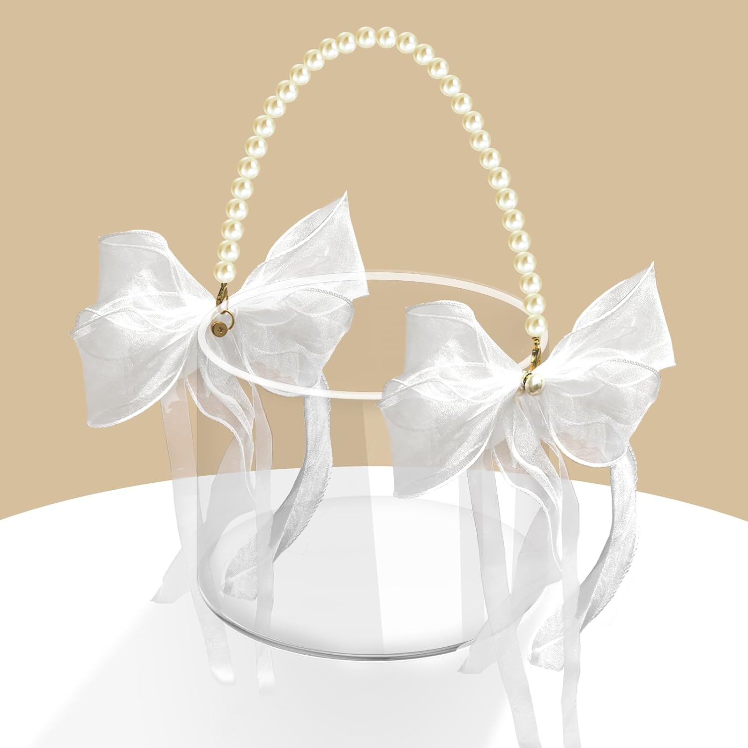 Clear Acrylic Flower Girl Basket with Pearl Handle