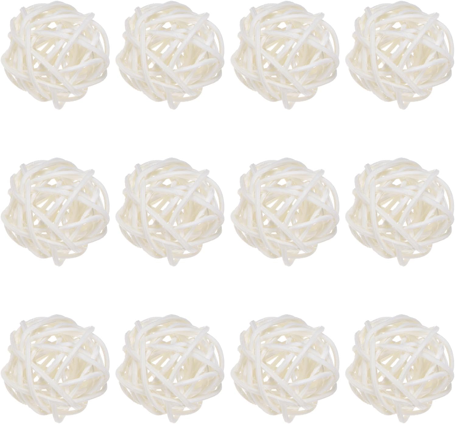 12-Pack White Wicker Rattan Balls 40mm Decorative Orbs