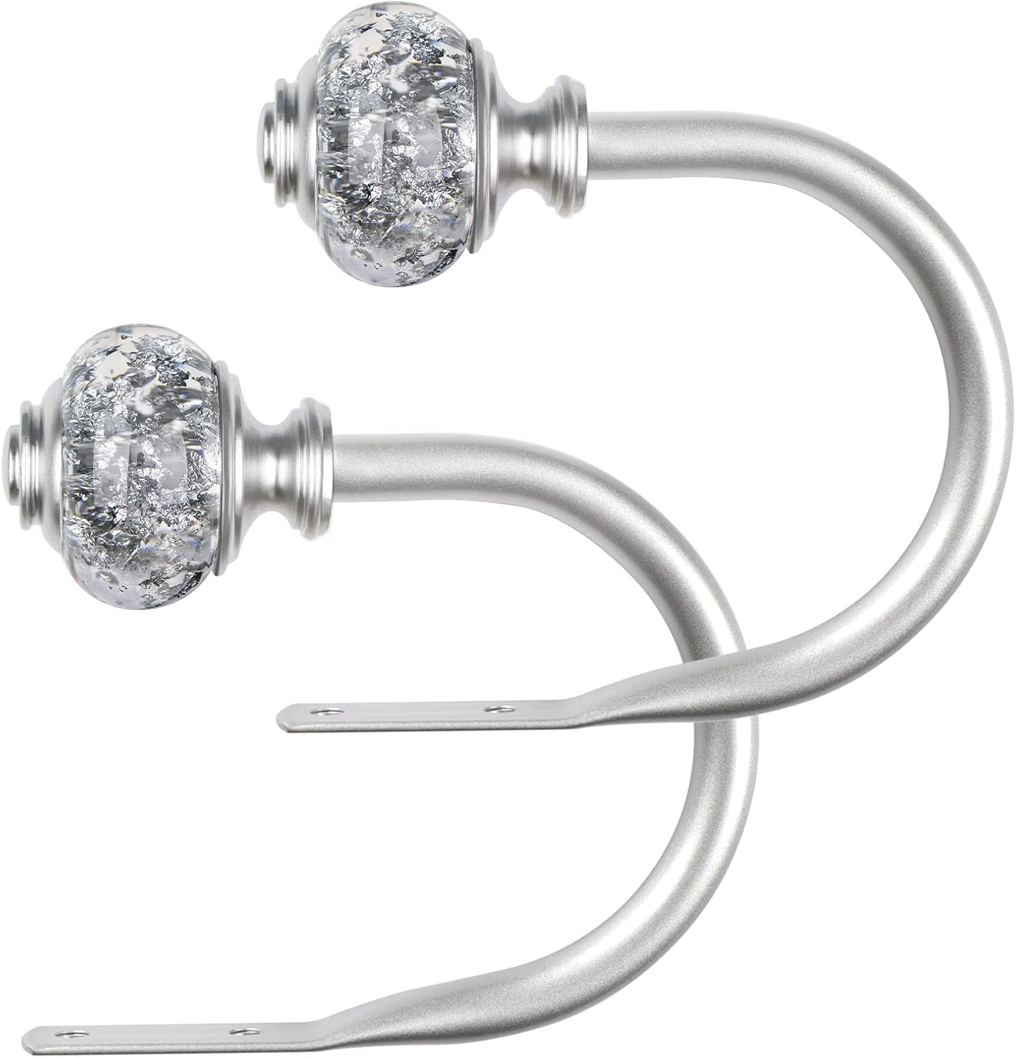 2 Pack Silver Curtain Holdbacks with Crystal Finials