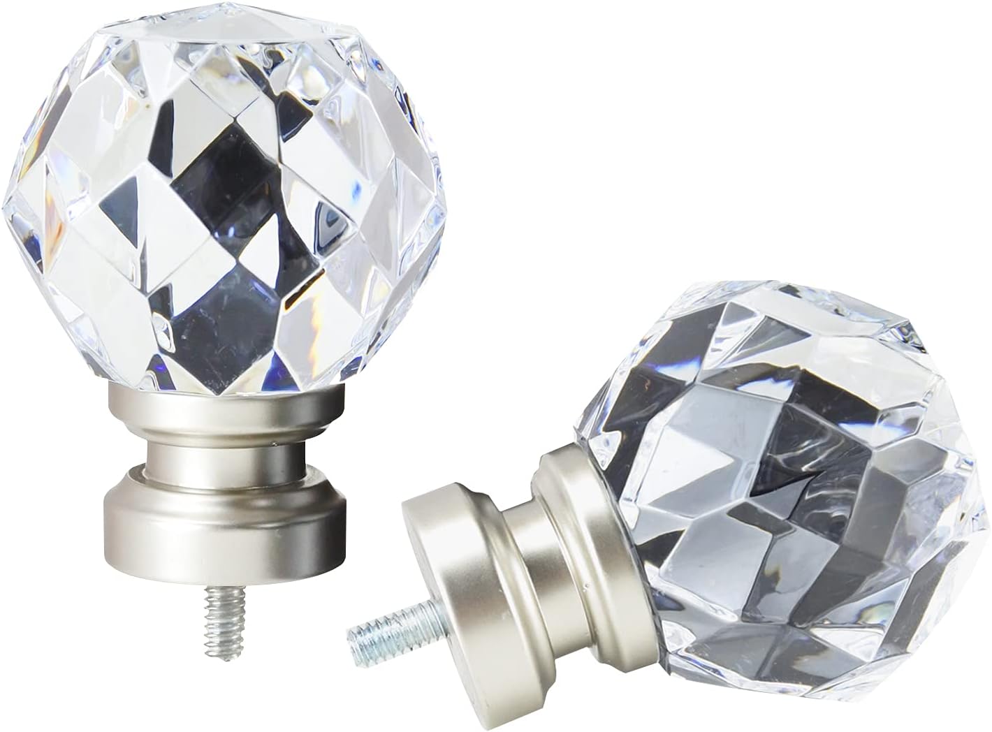 Luxury Satin Silver Faceted Curtain Rod Finials Set of 2