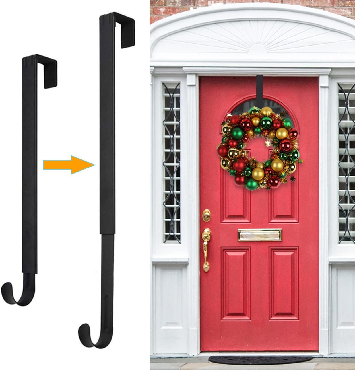 Adjustable Wreath Hanger for Front Door and Hooks Organizer