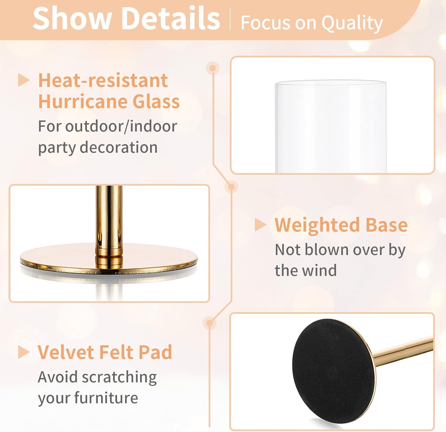 Nuptio Gold Hurricane Candle Holder Set of 3