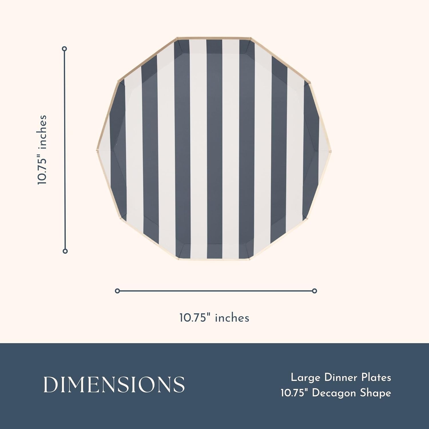 Bonjour Fete Navy Blue Cabana Stripe Paper Plates 1075 D