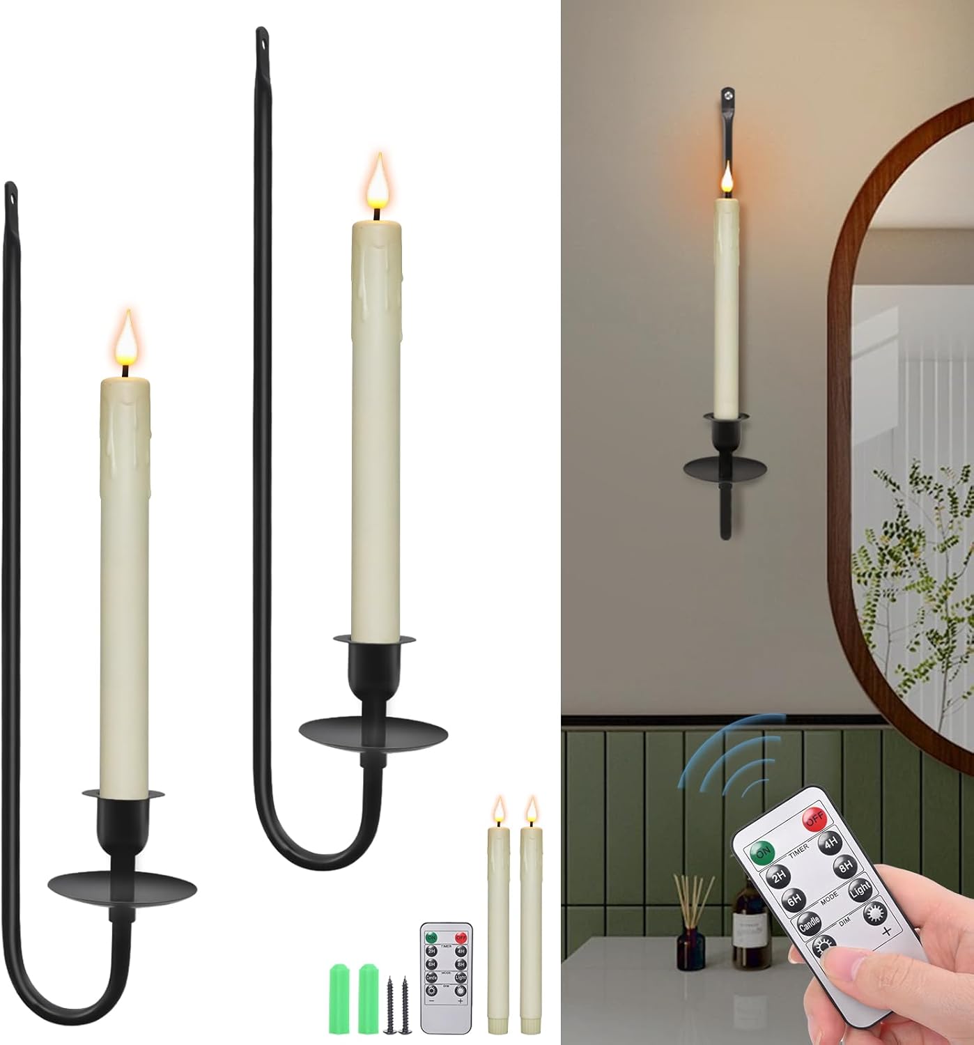 Elegant Black Wall Candle Holder Set with Remote Control