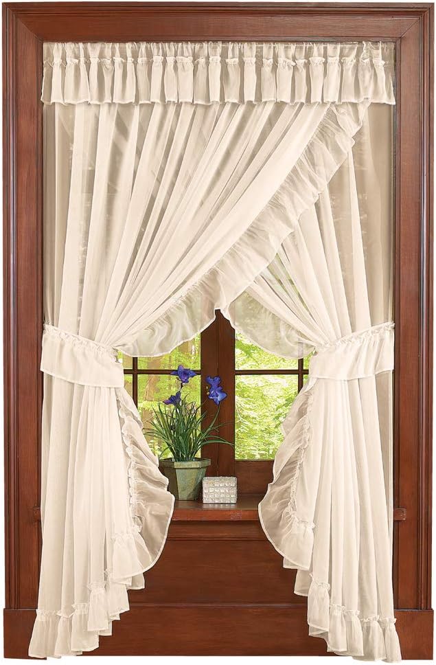 Isabella Ruffled Sheer Window Curtain Set Cream