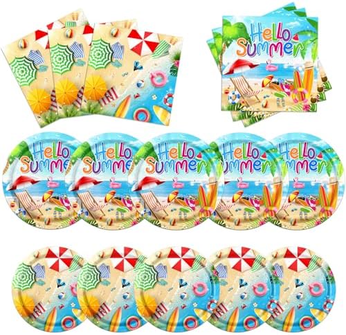 GREHUMOR 60Pcs Beach Themed Disposable Plates Napkins Set