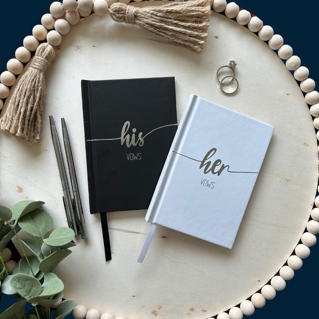 Black and White Wedding Vow Book with Silver Foil and Two Pens