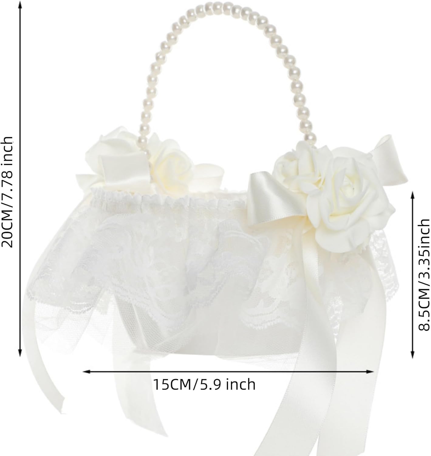 Elegant Wedding Flower Girl Basket with Pearl Handle