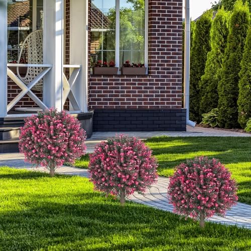 22 Inch Artificial Rose Boxwood Topiary Set of 2